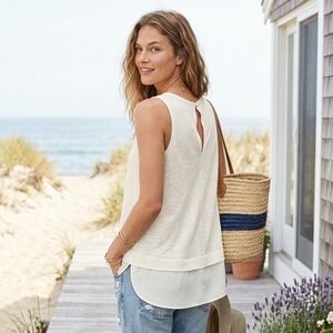 J. Crew Cream Layered Hem Keyhole-Back Tank